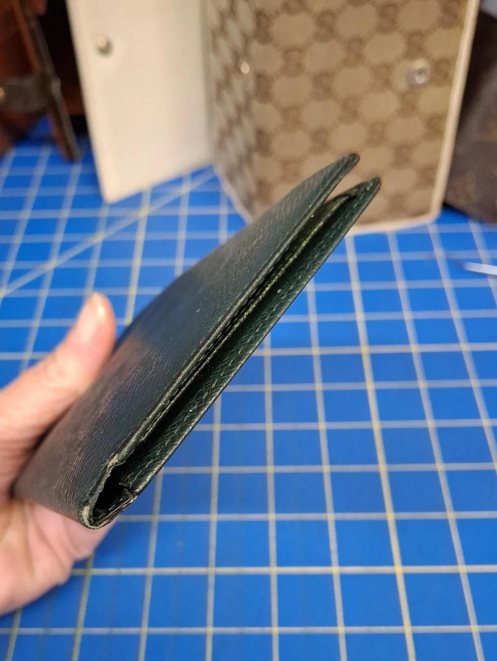 Louis Vuitton Dark Green Textured Leather Long Slim Wallet 7x5 Preloved